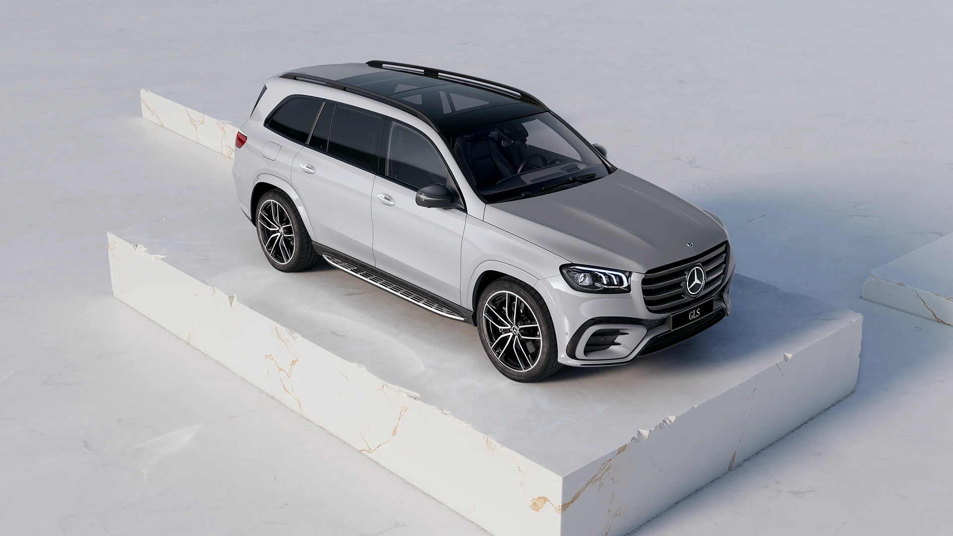 Mercedes-Benz GLS maastur pealtvaates valge taustal