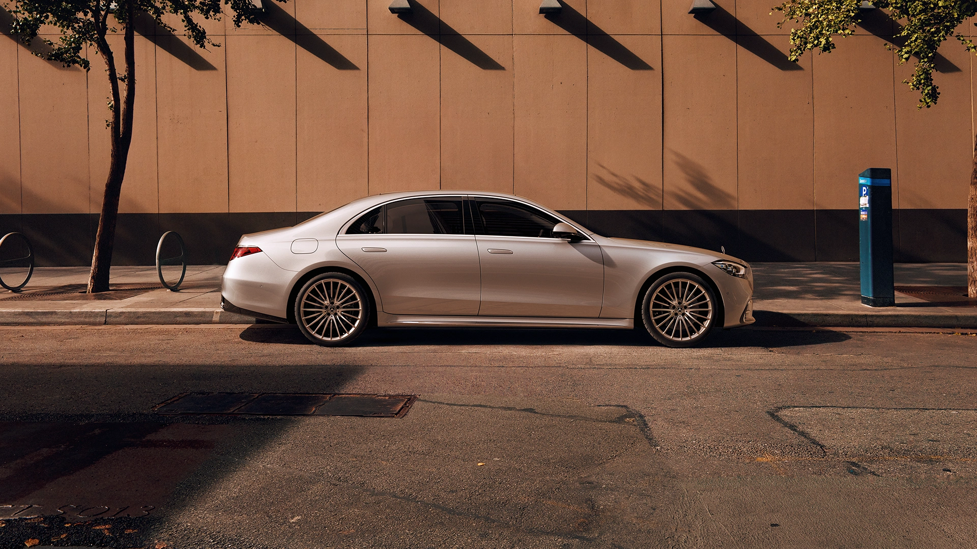 Mercedes-Benz S-klass külgvates maaj taustal