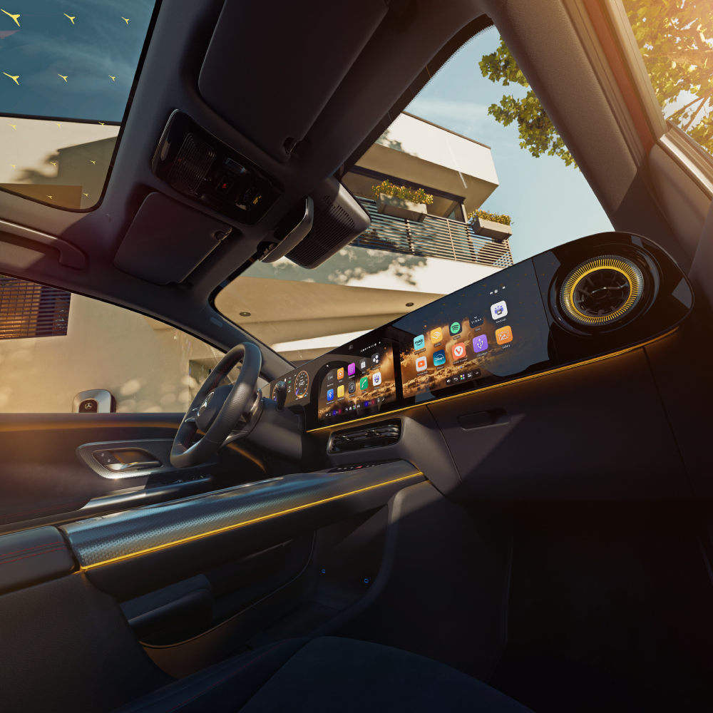Mercedes-Benz elektrilise GLA digitaalne salong ja MBUX Superscreen